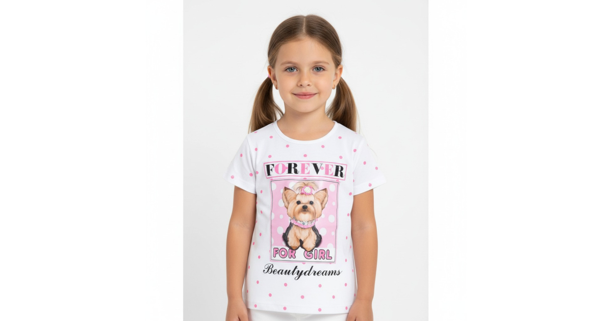 Dívčí letní tričko pejsek Jorkšír bílá
