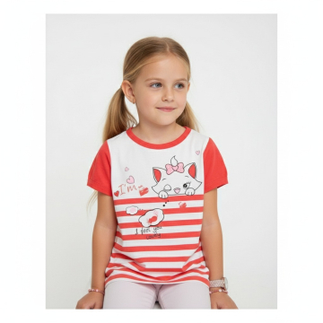 Dívčí letní tričko kočička jahodová