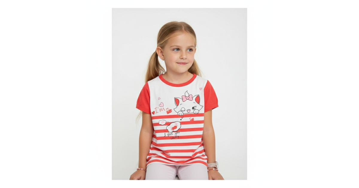 Dívčí letní tričko kočička jahodová