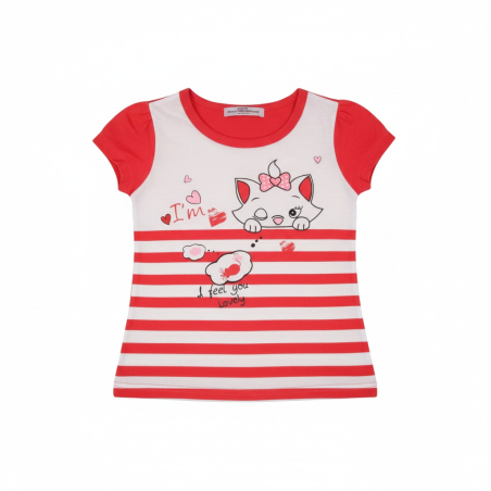 Dívčí letní tričko kočička jahodová