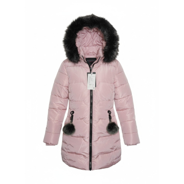 Dívčí luxusní prošívaný zimní kabátek s kožešinkou