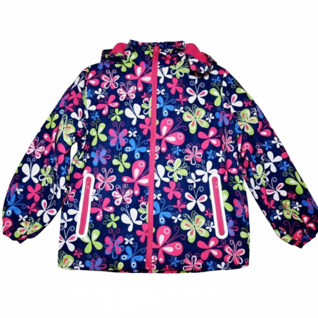 Dívčí šusťáková bunda zateplená motiv barevných motýlků