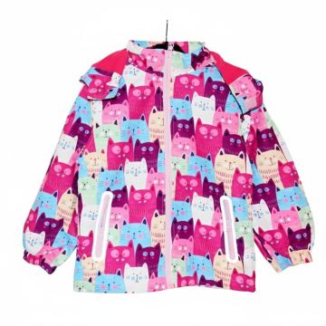 Dívčí šusťáková bunda zateplená motiv roztomilých kočiček