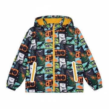 Chlapecká šusťáková bunda zateplená s dinosaury na jaro a podzim