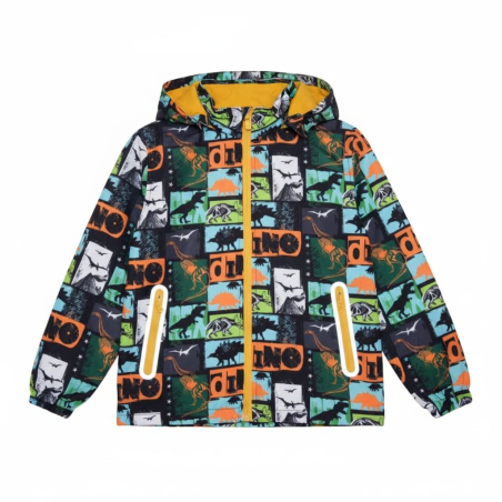 Chlapecká šusťáková bunda zateplená s dinosaury na jaro a podzim