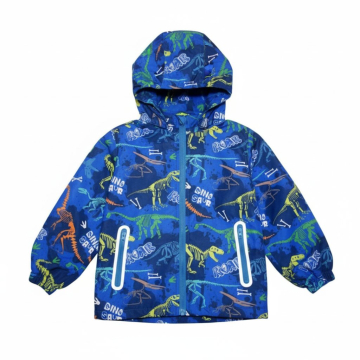 Chlapecká šusťáková bunda zateplená s dinosaury na jaro a podzim