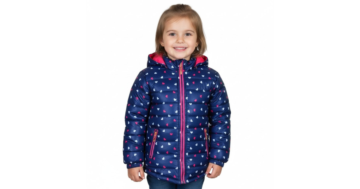 Dívčí zimní bunda se srdíčky | Fleece a duté vlákno