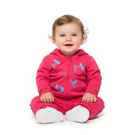 Kojenecká tepláková souprava Wolf - tm. růžová