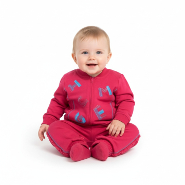 Kojenecká tepláková souprava Wolf - tm. růžová